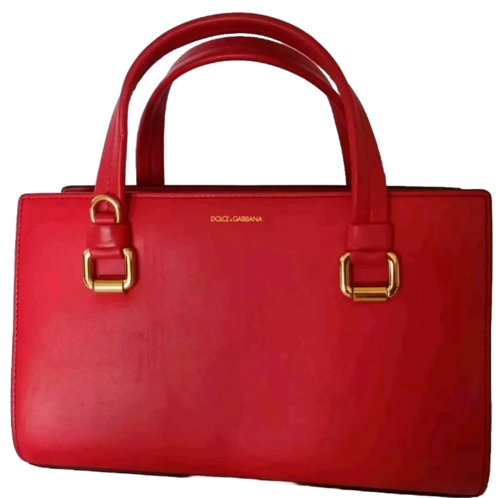 DOLCE & GABBANA RED LEATHER MINI TOTE WITH MIRROR